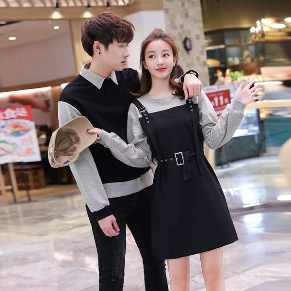 

рождество пара хлопок толстовка одежда колледж мода корейский стиль любители женщины одеваются семья выглядеть соответствующие одежда носить, Blue