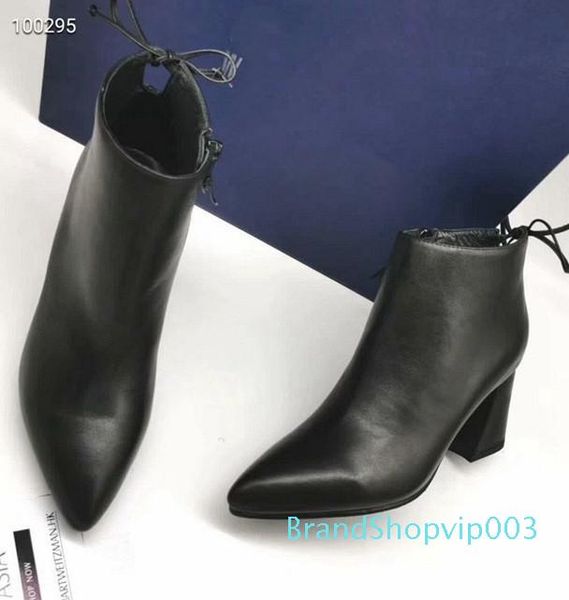 

new women's booties leather suede pointed thick with party booties designer heel high 7cm, Black