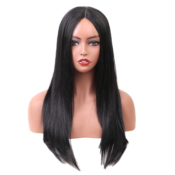 

длинные черные полные парики человеческие волосы прямой парик женщины леди повседневная одежда партии 16 дюймов, Black