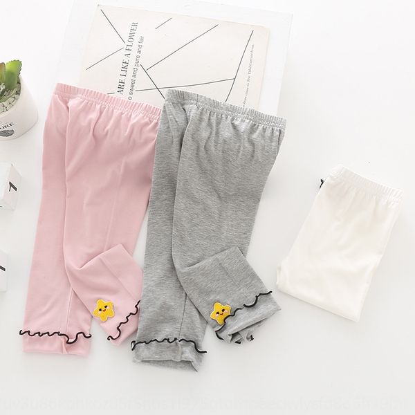 

live broadcast girls wooden ear small nine nine pants embroidery ankle-length pants star embroidery cropped leggings, Blue