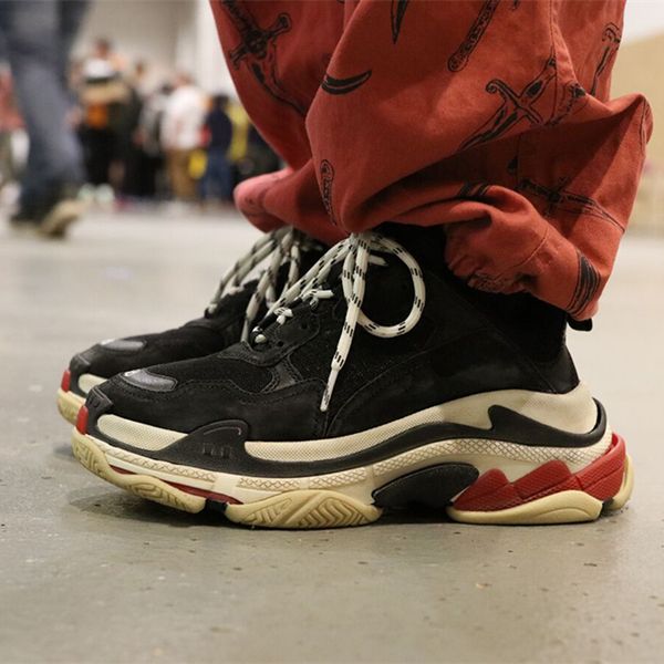 

2020 17fw triple s shoes mens sneaker luxury designers thick sole old-fashioned mens women platform tennis, Black