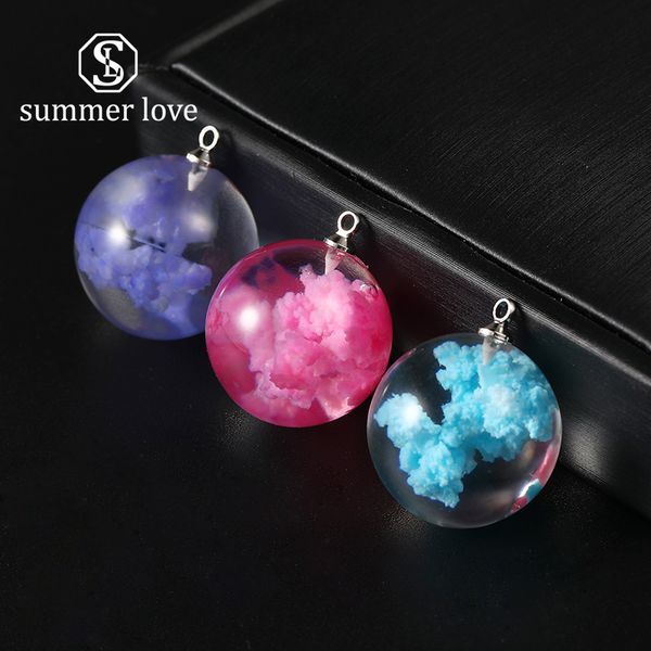 

colorful resin transparent sky blue white cloud rould moon pendant for necklace creative design ball shape diy jewelry accessories, Bronze;silver