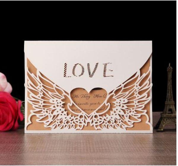 Erschwingliche Hochzeitseinladungen für 2019, lasergeschnittene Taschen-Hochzeitseinladungs-Suiten, anpassbare Einladungen mit leerem Umschlag, individuell bedruckt