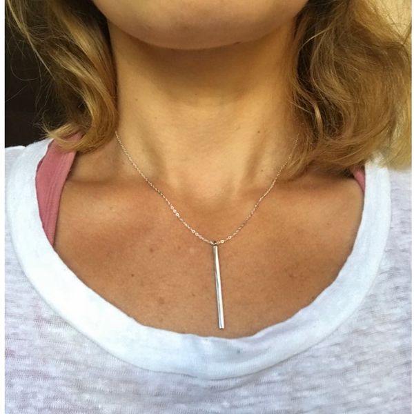 

shdede sterling silver 925 necklaces pendants for women stick long pendant link chain square necklace strip fashion jewelry