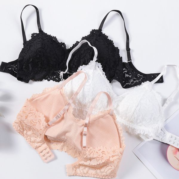 

women french lace bra beauty back wrap chest tube triangle cup bras bottoming ladies three breasted bra underwear, Red;black