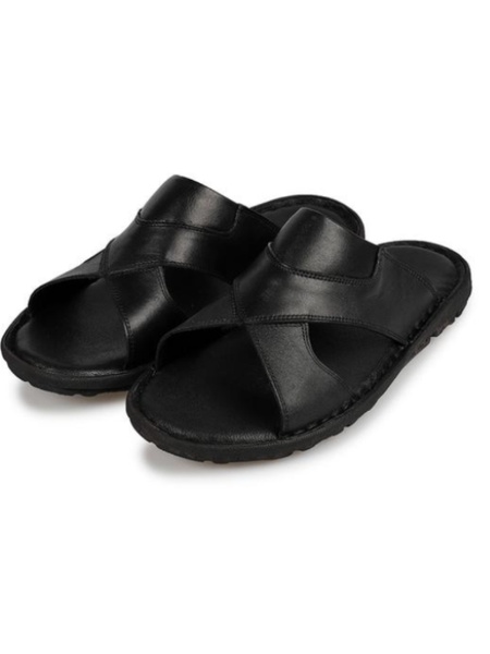 

men leather slipper extra padded comfort, Black