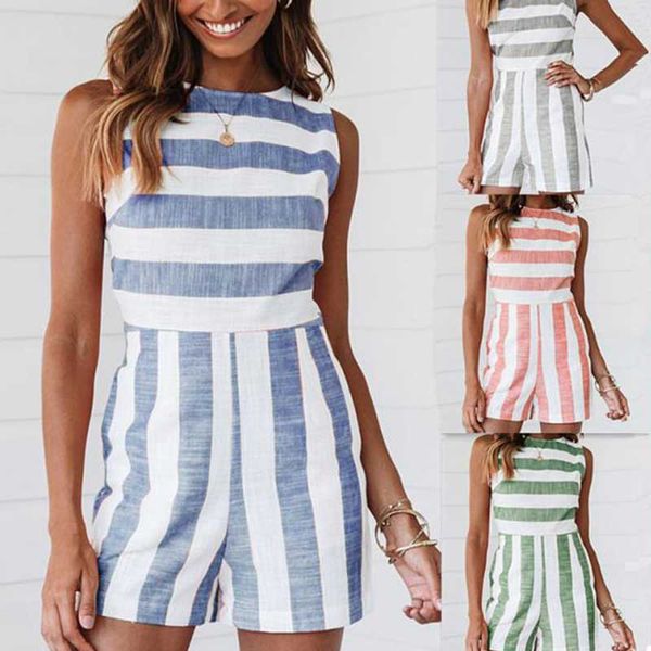 

woman casual striped straight short romper, Black;white