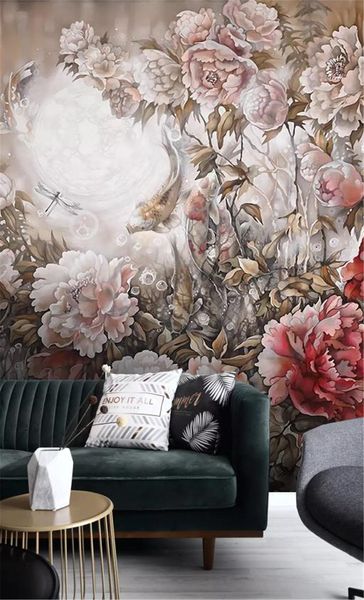Flores criativas europeias e riquezas mais de um ano peônia papel de parede parede lula