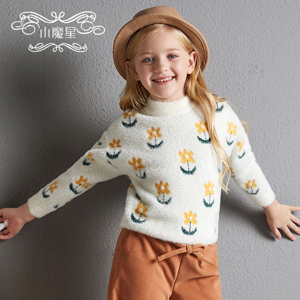 

girls sweater collar new style autumn and winter western style thick outer wear wool sweater loose-fit kid autumn, Blue