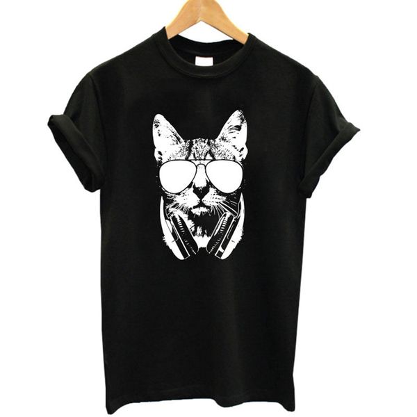 

ca0211b summer 100% cotton animal 3d dj cat print o neck short mouw t shirt women friend girls t shirt, White