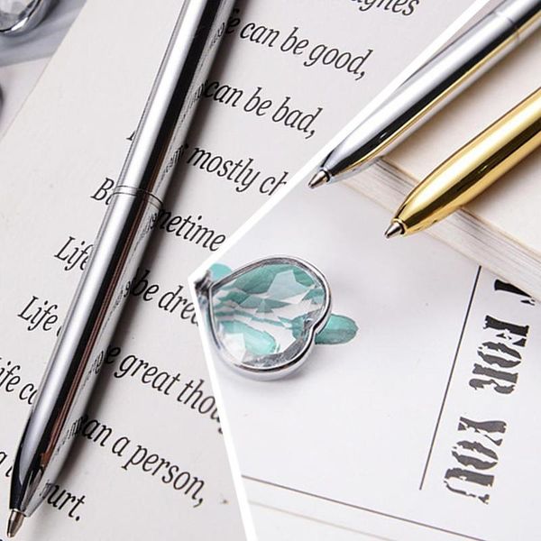 

metal rotary ballpoint pen white gold pink color office pen smooth divertido ball boligrafos lapiceros metal head exquisite w8n3, Blue;orange