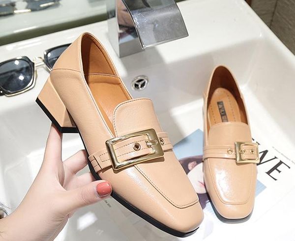 

2019 women's shoes in spring and autumn with new style low heel coarse heel square head @266, Black