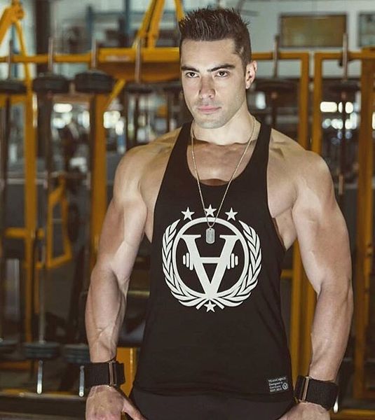 

a printed mens tank aerobics sports workout gym fitness sleeveless tshirt thin body-building thin vests, White;black