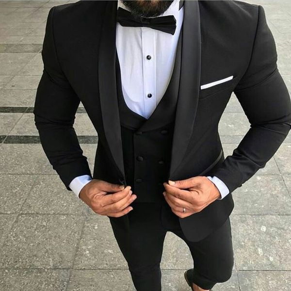 

black satin грум tuxedo мужские свадебные костюмы trajes де hombre groomsmen эпикировка партии вечера 3шт костюм человек blazer тонкий terno, Black;gray