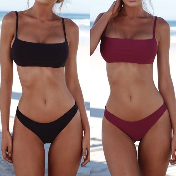 

new bikini set new women solid bathing suit swimwear summer beach wear female low waist red swimsuit biquini