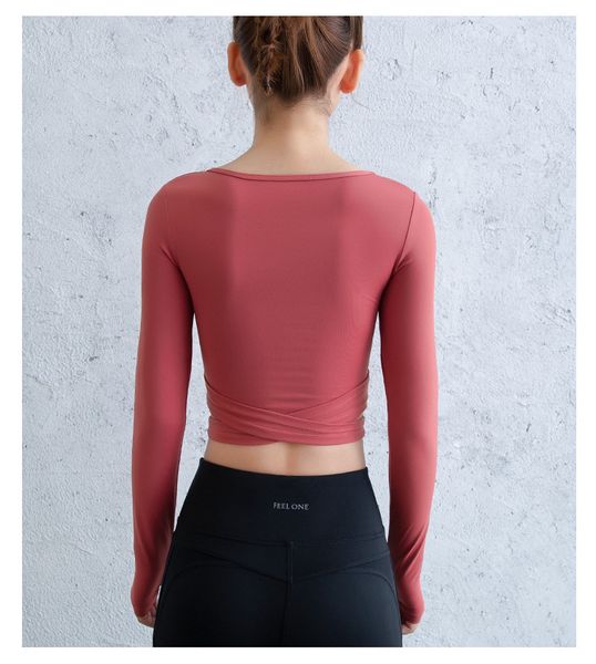 

новый ropa де йоги с длинным рукавом женщина йогом top спорт рубашка проложенного бюстгальтер cross бинты фитнес обрезанного активного tee, White;red