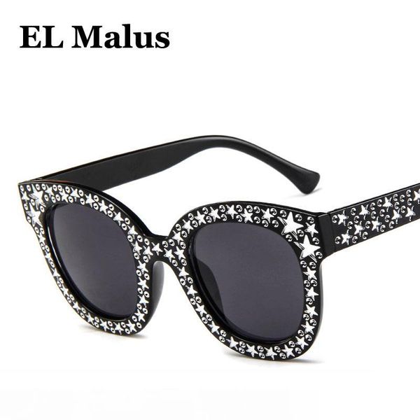 

el malus]oval frame star sunglasses women imitation diamond brand designer sun glasses female reflective black pink silver mirror sg007, White;black
