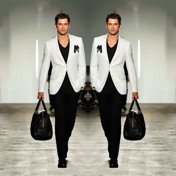 

жених смокинг мужчины костюмы для свадьбы черные брюки белый деловой человек офис блейзер trajes de hombrecostume homme 2 шт терно masculino, Black;gray