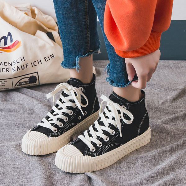 

fashion woman shoes new fashion women trendy canvas shoes casual flats breathable solid high women casual shoes sneakers y200424, Black