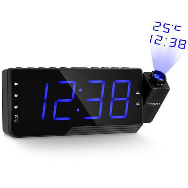

multi-function led projection electronic alarm clock radio display dc 5v 1a/8w battery powered blue/red