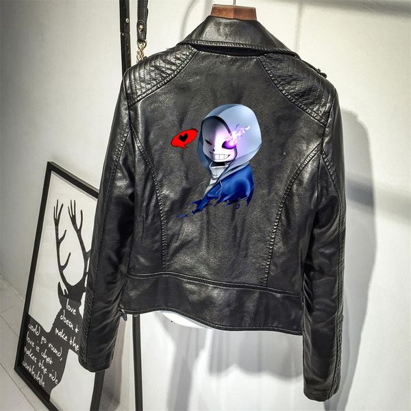 

undertale sans women's pu leather jackets casual leather jacket coat motorcycle jacket black cool coat, Black;brown