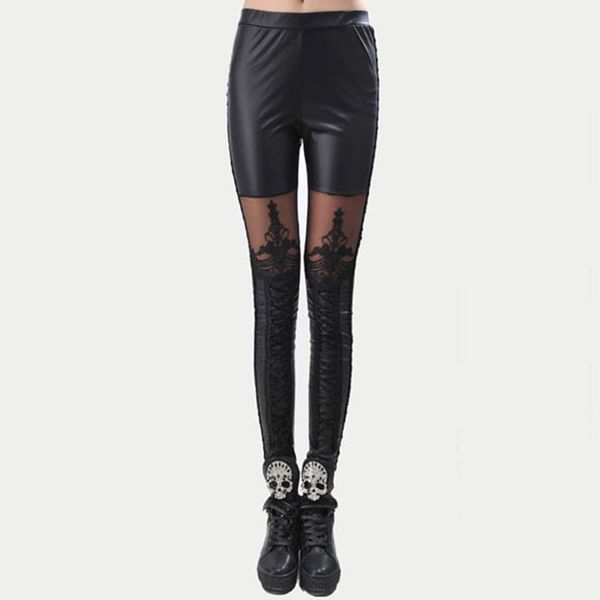 

women's leggings gothic women casual pants black lace mesh stitching legging elastics sports summer pencil young fashion