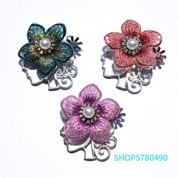 

elegant rhinestone brooches for women fabric flower pearl pin ladies sweater garments bridal brooch accessories vintage jewelry, Gray