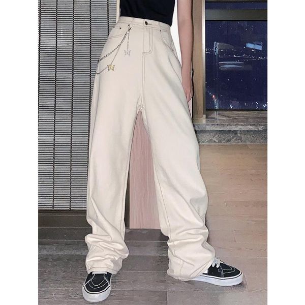 

beige jeans women's straight tube loose 2020 new summer light color high waist thin style thin cover crotch long jean, Blue