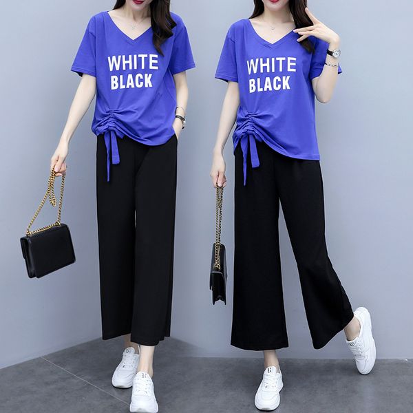 

2 piece matching set blue tracksuits for women outfits 2019 summer plus size 3xl 4xl 5xl and pants suits letter clothing, White