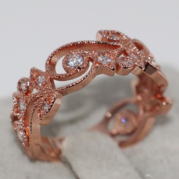 

size 5-10 luxury jewelry 925 sterling silver rose gold plated white sapphire cz diamond gemstones women wedding engagement flower ring gift, Slivery;golden