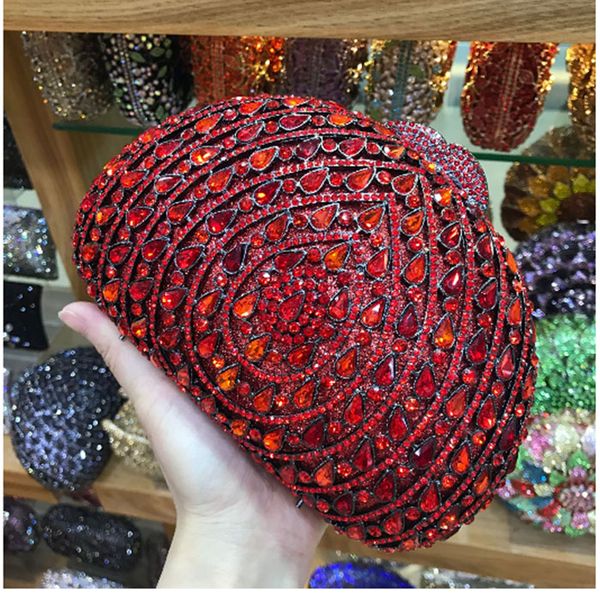 

black/pink/red/gold/silver crystal diamond evening day clutches bags women metal hardcase handbag wedding purse lady