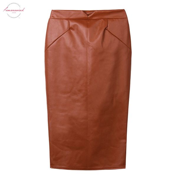 

women faux leather skirt solid color pu leather bodycon skirts elegant ladies midi pencil skirts ol casual slim clubwear, Black