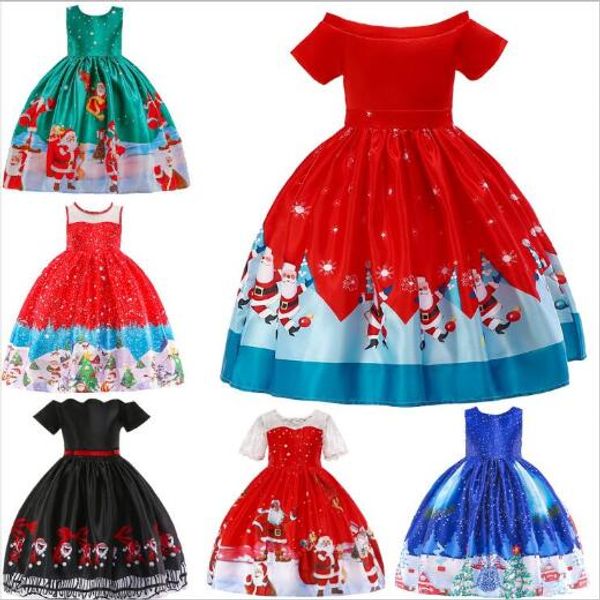 Party-Kostüme, Mädchen-Kleider, Weihnachtskleid, Kleid für große Kinder, langes Maxi-Prinzessin-Kleid, Cartoon-Druck, Weihnachtsmann-Schneeflocken-Kleider, Kostüm C6397