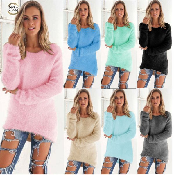 

size plus solid christmas sweater long sleeve round neck warm winter clothes women casual jumper pullovers kardigany damskie rz*, White;black