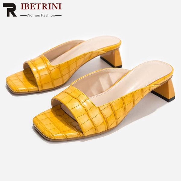 

ribetrini square toe slip on female shoes woman solid style strange classic slipers women 2020 summer summer slippers, Black