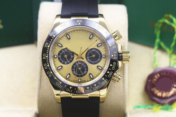 

factory supplier steel sapphire 40mm black ceramic bezel automatic mens men's watch watches no chronograph yellow dial, Slivery;brown