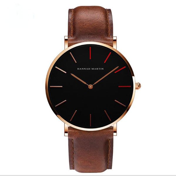 

new men's quartz watch waterproof tempered glass mirror textile leather wristband casual dress ladies watch couple table clock, Slivery;brown