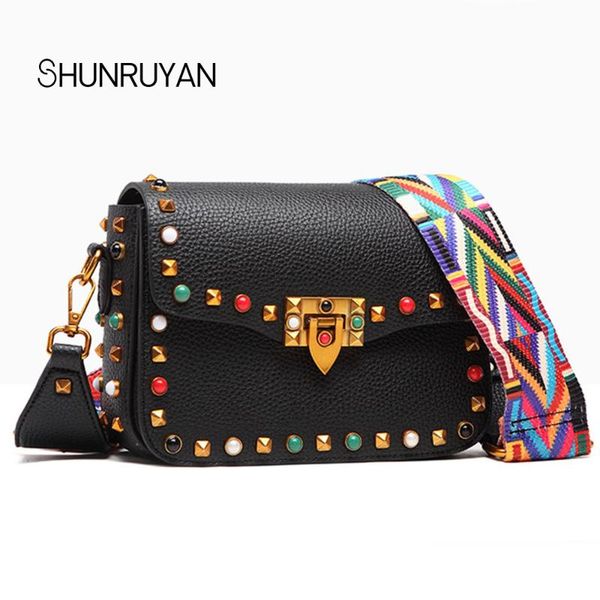 

shunruyan 2018 pu leather women crossbody bags fashion rivet design women shoulder bags color shoulder strap ladies