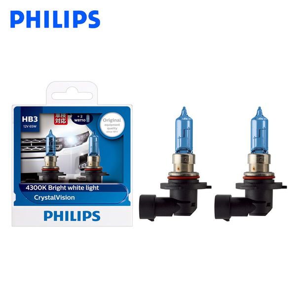 

philips 9005 hb3 12v 60w crystal vision 4300k halogen bright white light car headlight stylish look uv resistant 9005cvsm, pair