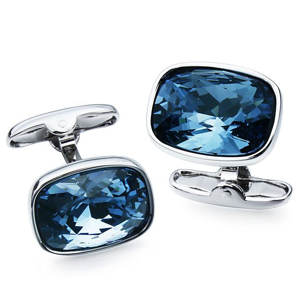 

hawson blue crystal cufflinks elegant jewelry silver color wedding cufflinks with gift box, Silver;golden