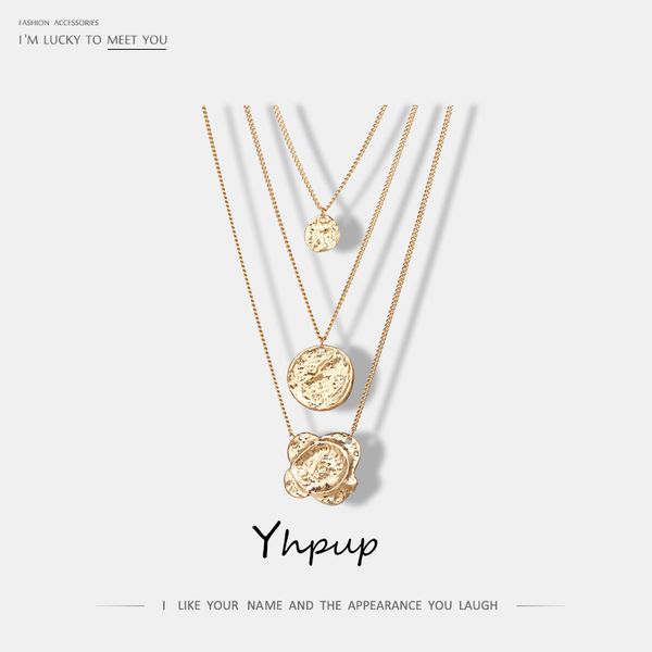

yhpup vintage zinc alloy flower round pendant necklace trendy fashion geometric multilayer gold silver maxi necklace accessories