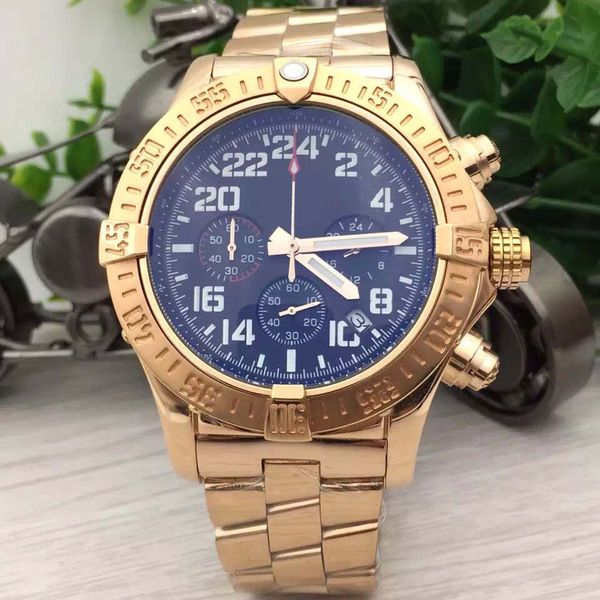 

2019 black dial yellow gold super avenger chronograph quartz br mens watches 48mm outdoor stainless steel men wristwatches, Slivery;brown
