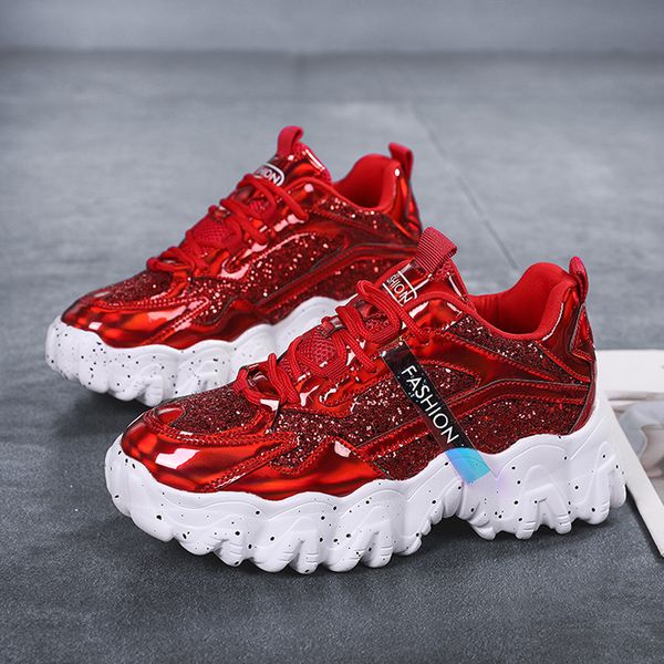 

кроссовки женская обувь женская sequined ткань bling дышащий круглый toe досуг коренастый кроссовки chaussure femme