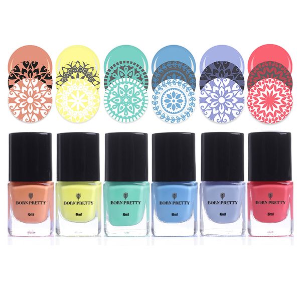 

6ml born pretty nail stamping polish candy nail color art plate printing lacquer 6 colors for stamping manicure art