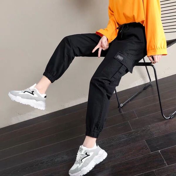 

cargo pants women plus size joggers hip hop high waist loose harem womens pants casual black female trouser sweatpants s-2xl, Black;white