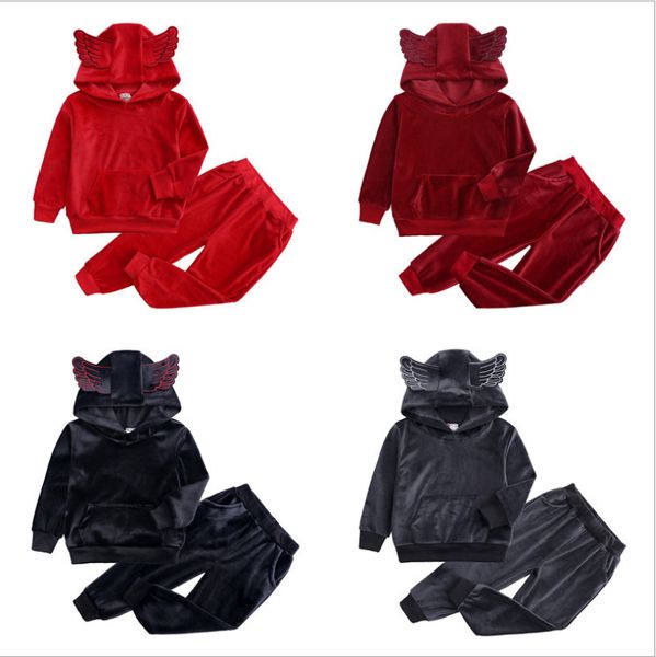 

retail kids designer velvet casual sports suit tracksuits 2pcs hoodie clothing sets infant baby boy outfits tracksuit boutique clothes, White