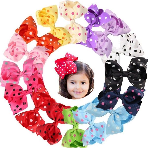 

16pcs 6'' large big girls hair accessories polka dot boutique hair bows girls grosgrain ribbon hair bows clips for toddlers, Golden;silver