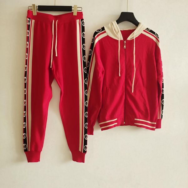 

2019 черные / красные вязаные куртки и длинные брюки дизайнер 2 шт наборы для женщин