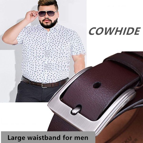 

man plus size belt cowhide leather 150cm obesity waistband alloy buckle 3.8cm men jeans belts lengthened size 130cm 140cm 160cm, Black;brown