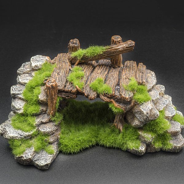 

aquarium fish tank mini rockery landscaping ornament fish resin moss bridge play cave decor for tank aquarium